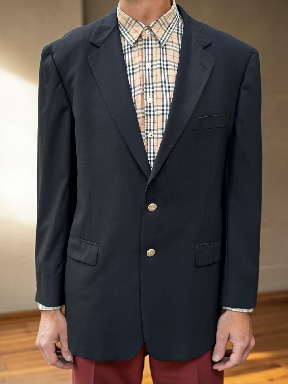 Men’s Burberry London Black Wool Two-Button Sport Coat Blazer Jacket Sz 44 L